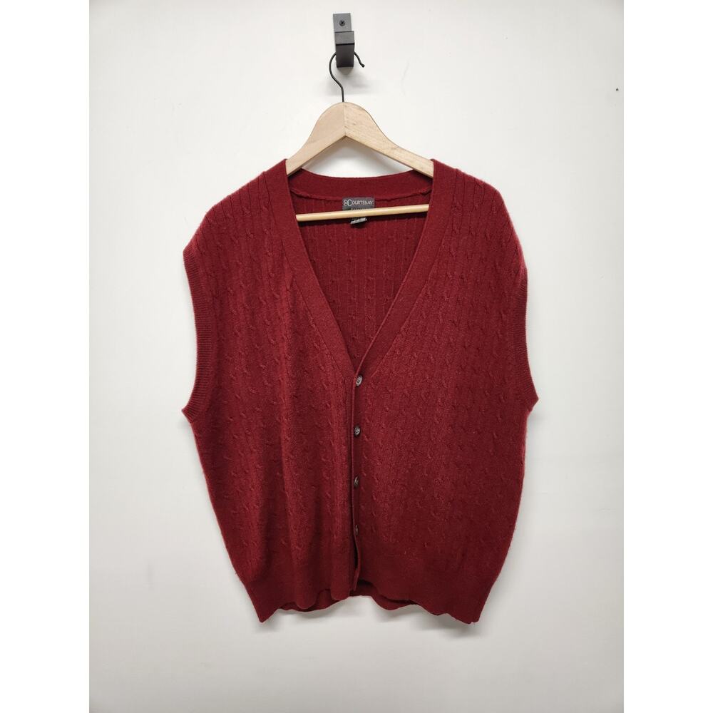 Vintage Courtenay Men's 100% Cashmere Button Closure Vest, Size XXL, In Maroon